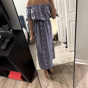 Blush Strapless Blue and White Dress